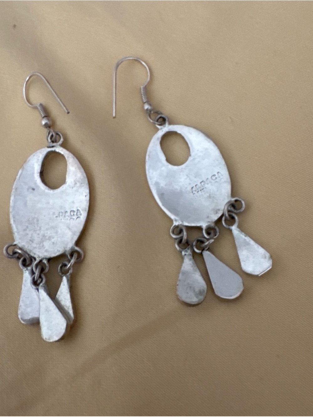 Black Abalone Inlay Dangle Earrings with Teardrop Charms - Picture 2 of 3